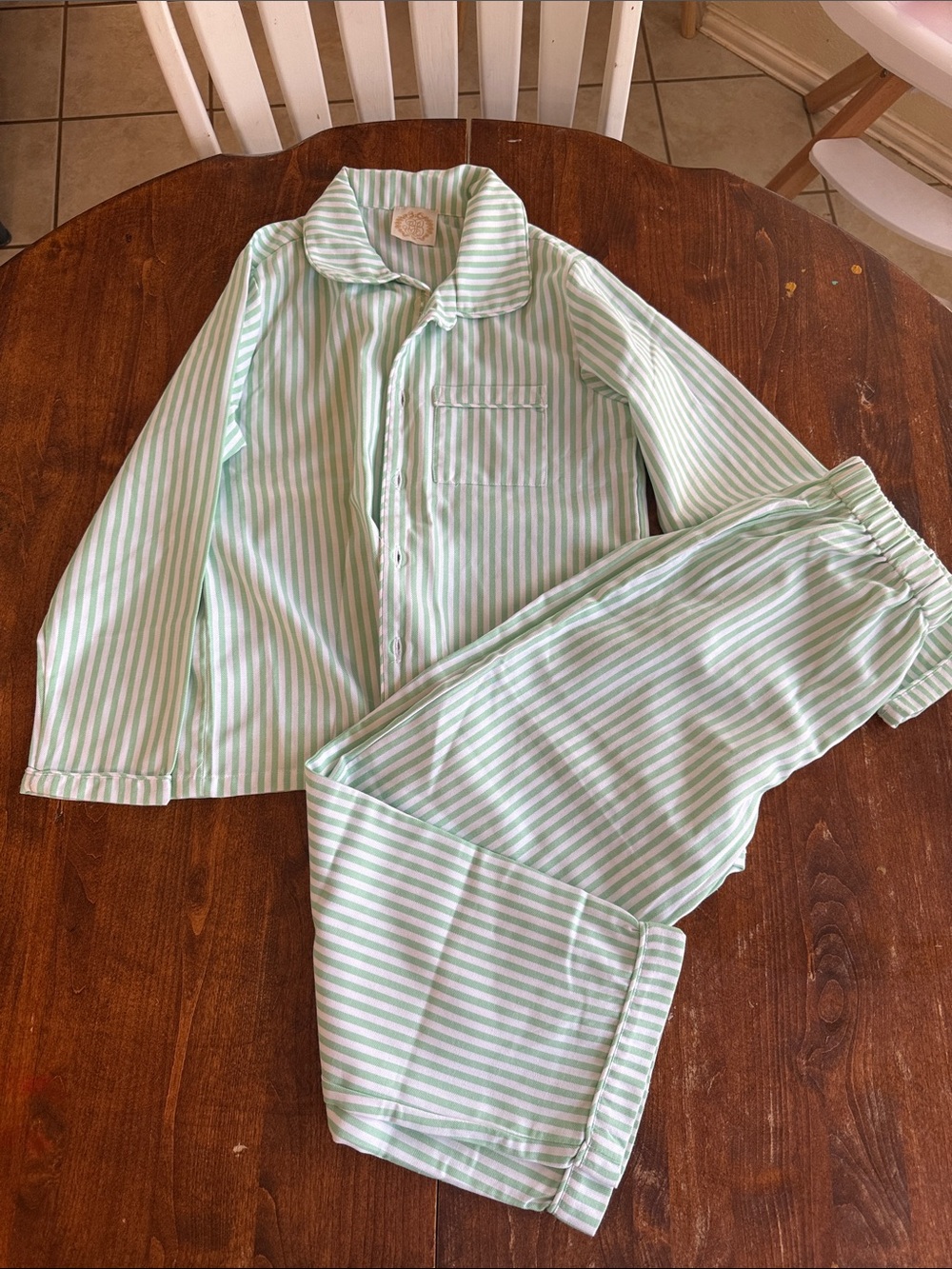 The Beaufort Bonnet Company Mint & White Striped Kids Pajama Set